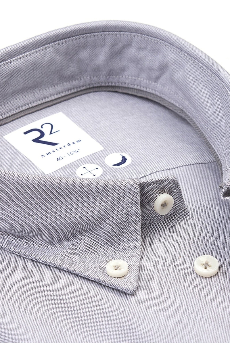 Direct From Brand,R2 Amsterdam, R2 Amsterdam Grey Oxford Weave Shirt, Grey, Medium-44-Tag41