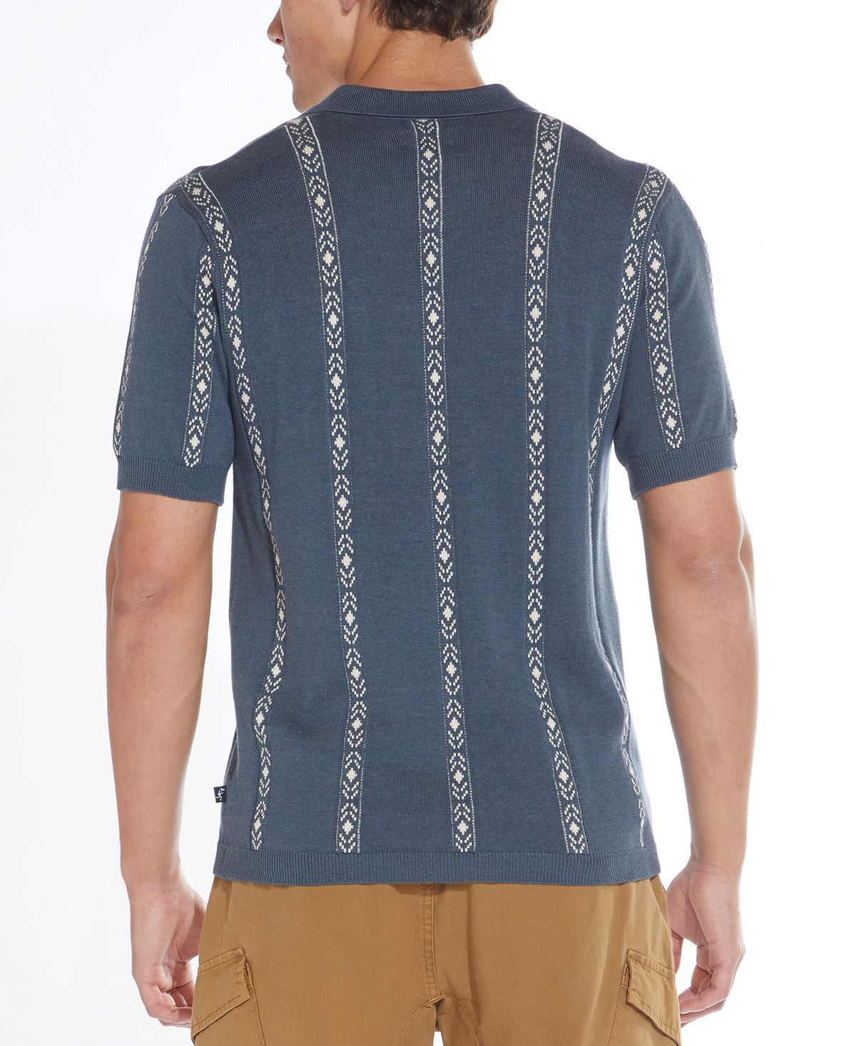 Wholesale,Civil Society, Civil Society Dark Slate Striped Jacquard Sweater Knit Short Sleeve Shirt, Blue, Medium-41-TagM