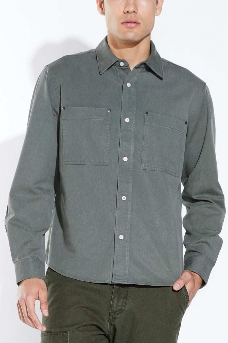 Wholesale,Civil Society, Civil Society Dark Olive Twill Overshirt, Green, Small-44-TagSMedium-46-TagMLarge-48-TagLExtra Large-50-TagXLExtra Extra Large-52-TagXXL