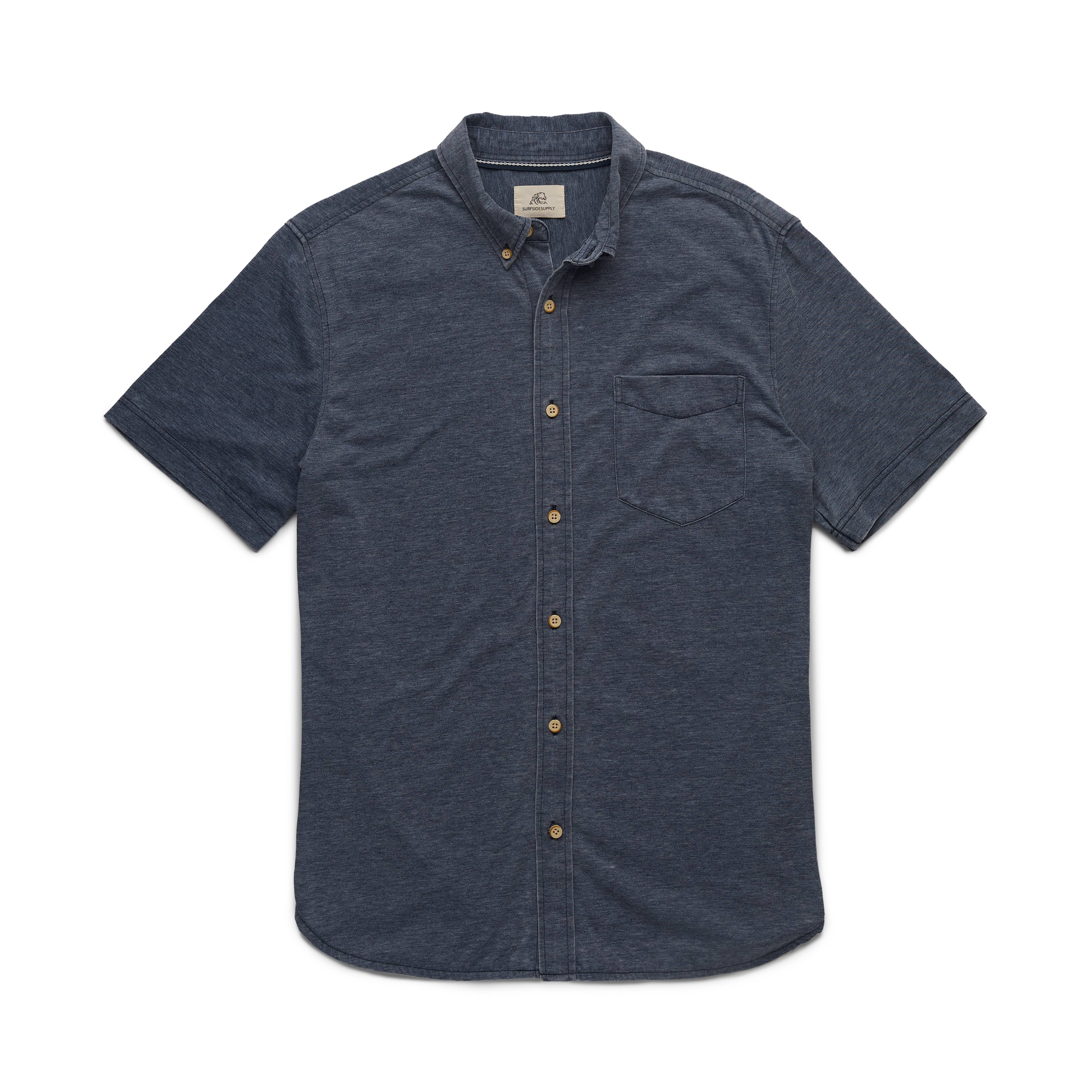 Faire,Surfside Supply, Surfside Supply Navy Burnout Knit Button Up Short Sleeve Shirt, Blue, Extra Large-49-TagXL