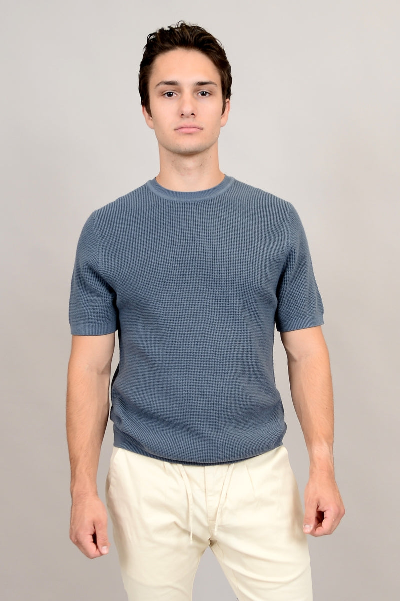 Wholesale,HEDGE, HEDGE Blue Knit Textured Tee, Blue, Extra Extra Large-50-TagXXLLarge-45-TagLMedium-42-TagMSmall-40-TagS