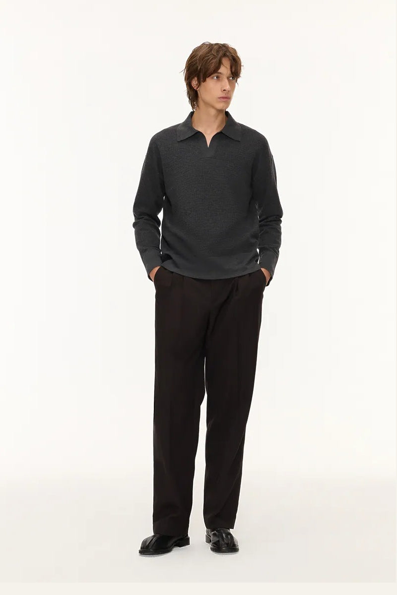 Direct From Brand,FYNE, FYNE Dark Grey Waffle Knit V-neck Sweater Polo, Grey, Medium-45-TagMLarge-48-TagL