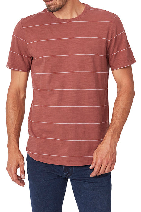 Faire,Merlino Street, Paige Mauve Stripe Crewneck Short Sleeve Tee, Brown, Extra Large-46-TagXLMedium-42-TagMSmall-39-TagSExtra Extra Large-50-TagXXL