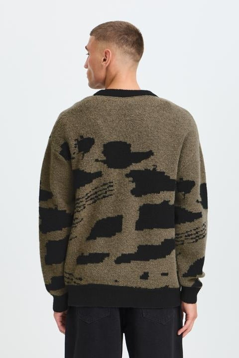 Wholesale,Solid, Solid Khak/Black Abstract Print Knitted Sweater, Green, Medium-46-TagMLarge-49-TagLExtra Extra Large-54-TagXXLSmall-43-TagSExtra Large-52-TagXL