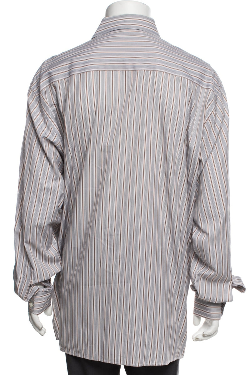RealReal,Zegna, Zegna Tan/Grey Striped Long Sleeve Dress Shirt, Tan, Extra Extra Large-52-TagXXL