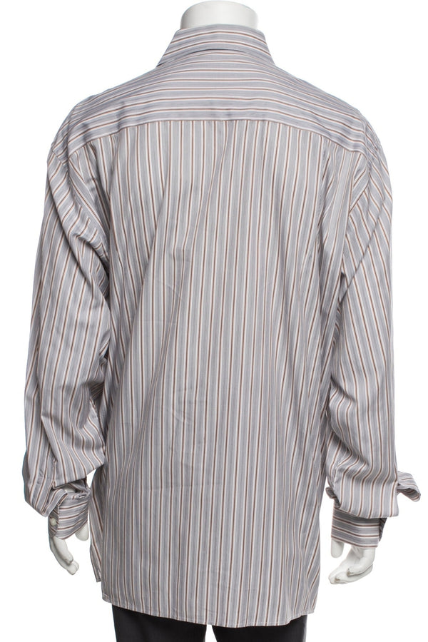 Zegna Tan/Grey Striped Long Sleeve Dress Shirt