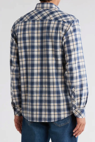 Wholesale,James Campbell, James Campbell Blue/Cream Plaid Button-Up Shirt, Blue, Medium-43-TagM