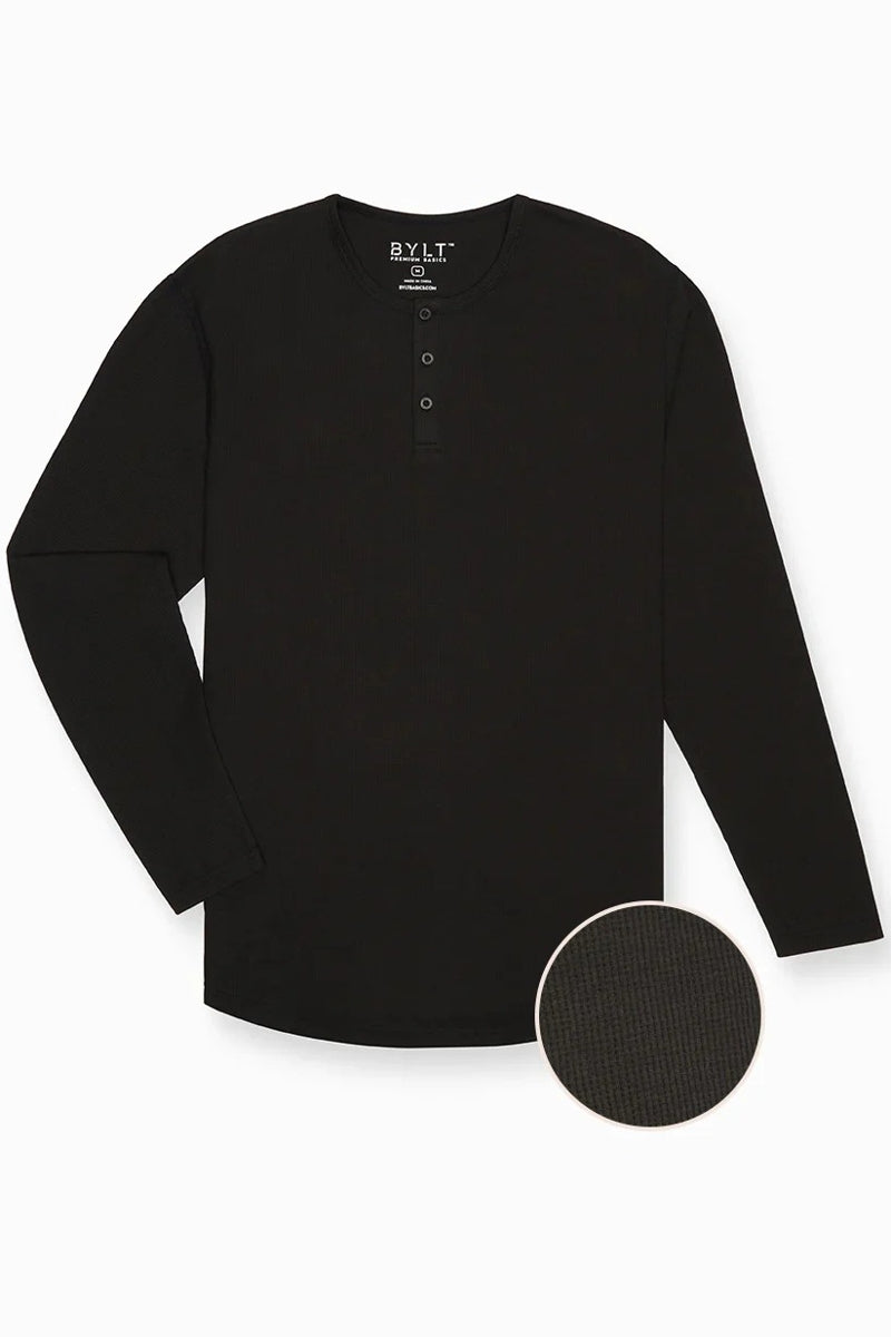 Wholesale,BYLT, BYLT Black Thermal Drop-Cut Henley, Black, Small-38-TagS