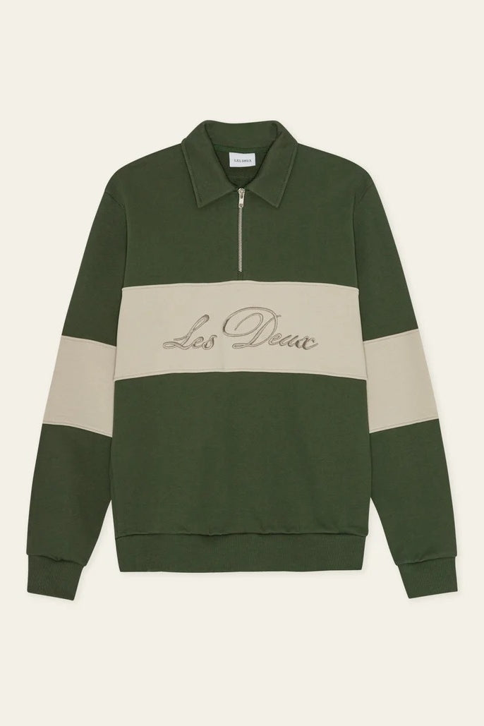 Wholesale,Les Deux, Les Deux Olive with Cream Qtr Zip Sweatshirt, Green, Extra Small-42-TagXSSmall-44-TagSMedium-46-TagMLarge-48-TagLExtra Large-50-TagXL