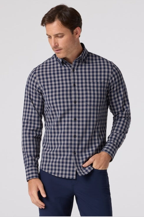 Wholesale,Mizzen + Main, Mizzen + Main Grey/Navy Plaid Trim Flannel Shirt, Grey, Large-47-TagL