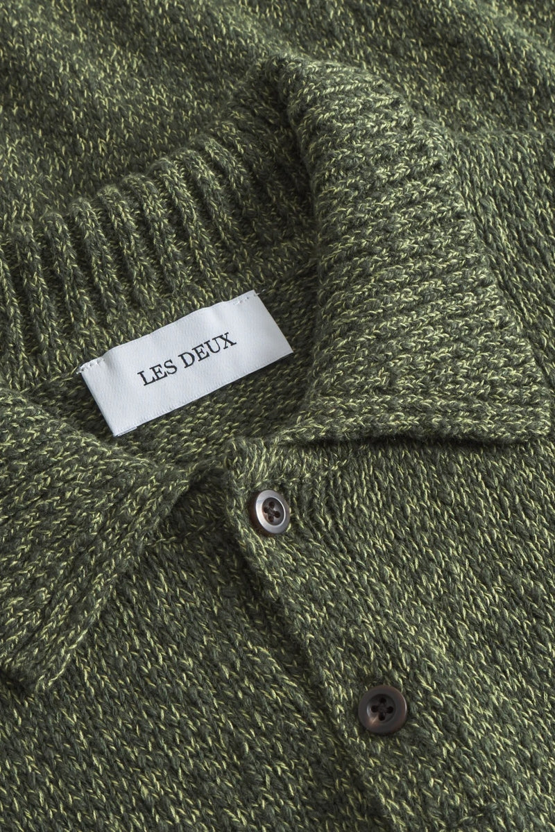 Wholesale,Les Deux, Les Deux Olive Two-tone Mouliné Slub Yarn Textured Knitted Polo, Green, Extra Large-52-TagXL