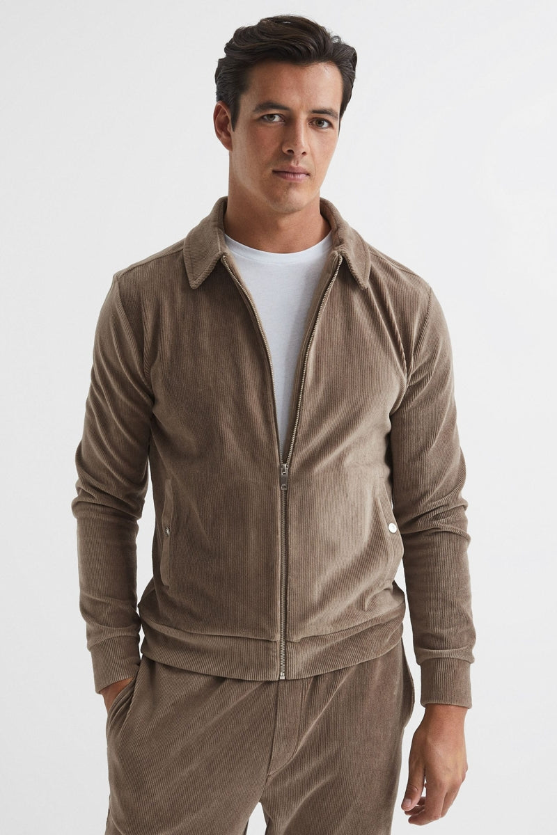 Direct From Brand,Reiss, Reiss Mocha Corduroy Track Jacket, Brown, Small-42-TagSMedium-44-TagM