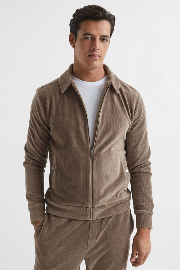 Reiss Mocha Corduroy Track Jacket