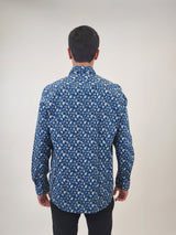 R2 Amsterdam Blue Paisley Print Stretch Long Sleeve Shirt