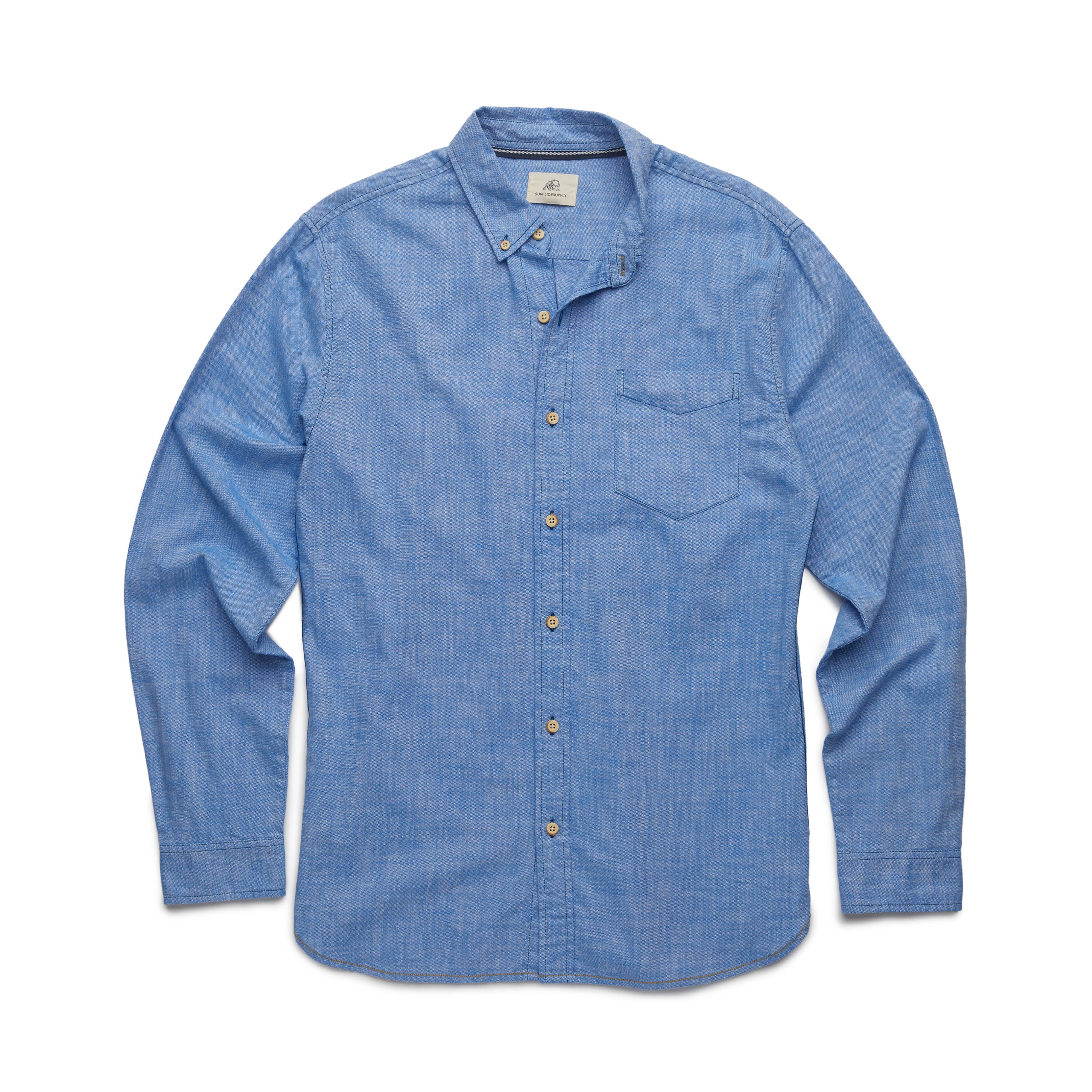 Faire,Surfside Supply, Surfside Supply Blue Airy Cotton Button Up Shirt With Front Chest Pocket, Blue, Medium-44-TagM