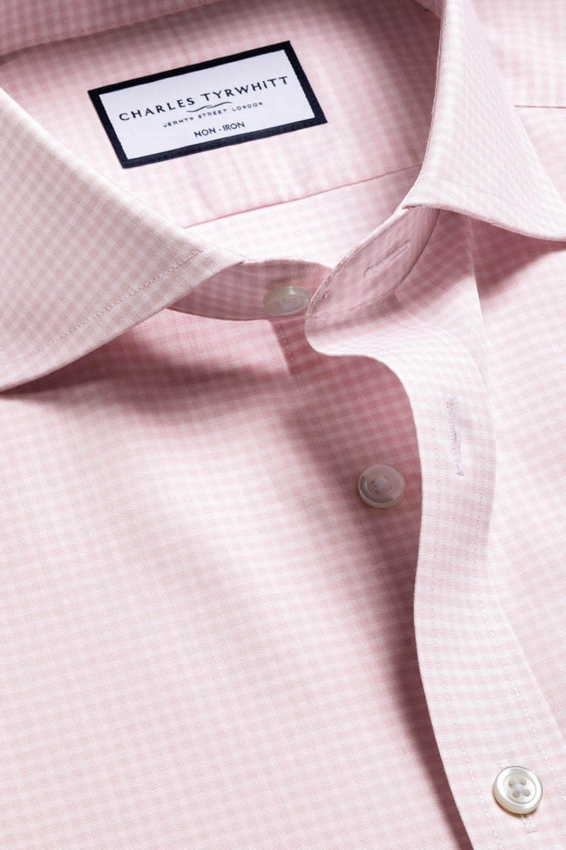 Wholesale,Charles Tyrwhitt, Charles Tyrwhitt Pink Stretch Poplin Gingham Shirt, Pink, Small-40-Tag15Extra Large-48-Tag17