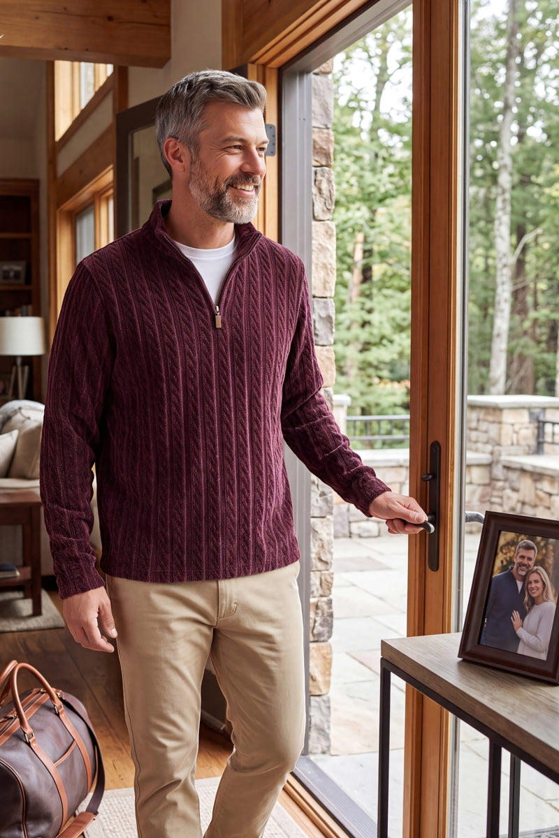 Wholesale,Fundamental Coast, Fundamental Coast Burgundy Cable Knit Textured Qtr Zip, Brown, Medium-44-TagMLarge-47-TagLExtra Large-50-TagXL