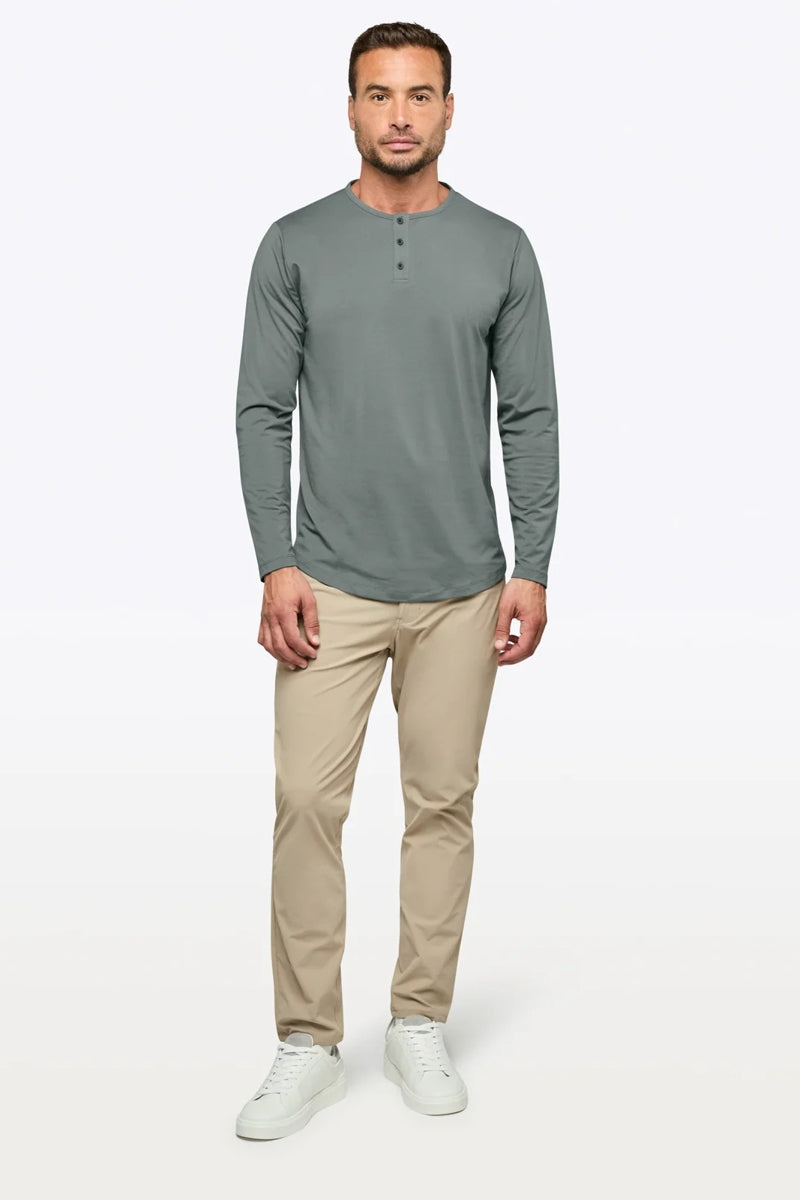 Wholesale,CUTS, CUTS Sage Curve-Hem Buttery Soft Henley, Green, Medium-41-TagM