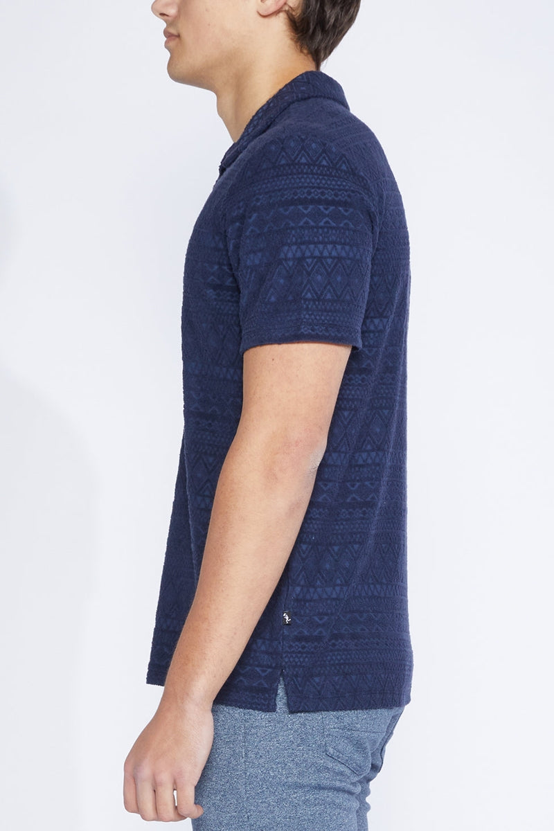 Wholesale,Civil Society, Civil Society Navy Jacquard Short Sleeve Resort Polo, Blue, Medium-41-TagM