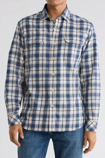 Wholesale,James Campbell, James Campbell Blue/Cream Plaid Button-Up Shirt, Blue, Medium-43-TagM