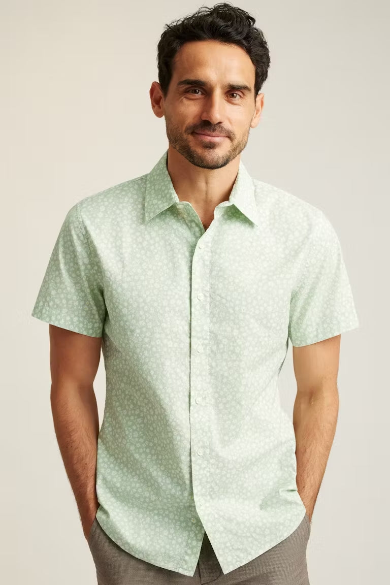 Wholesale,Bonobos, Bonobos Green Floral Print Stretch Short Sleeve Shirt, Green, Small-39-TagSMedium-42-TagMLarge-46-TagLExtra Large-49-TagXLExtra Extra Large-52-TagXXL