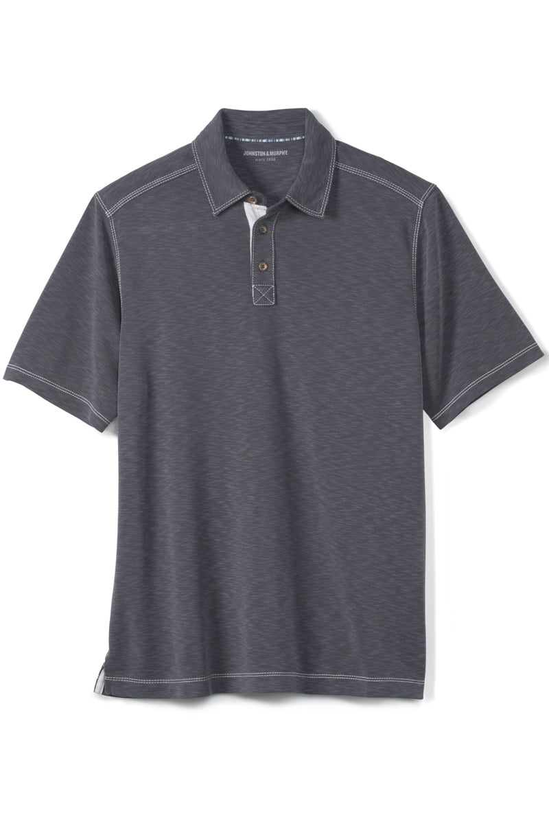 Wholesale,Johnston & Murphy, Johnston & Murphy Charcoal Vintage Slub Polo, Grey, Medium-42-TagMLarge-46-TagLExtra Large-48-TagXL