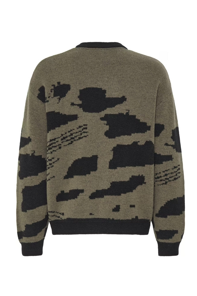 Wholesale,Solid, Solid Khak/Black Abstract Print Knitted Sweater, Green, Medium-46-TagMLarge-49-TagLExtra Extra Large-54-TagXXLSmall-43-TagSExtra Large-52-TagXL