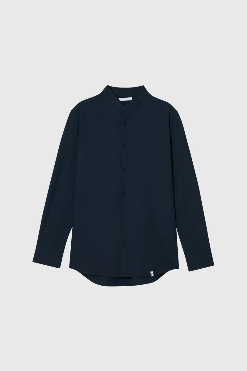 Direct From Brand,FYNE, FYNE Navy Four-way Stretch Stand Collar Long Sleeve Shirt, Blue, Small-40-TagM