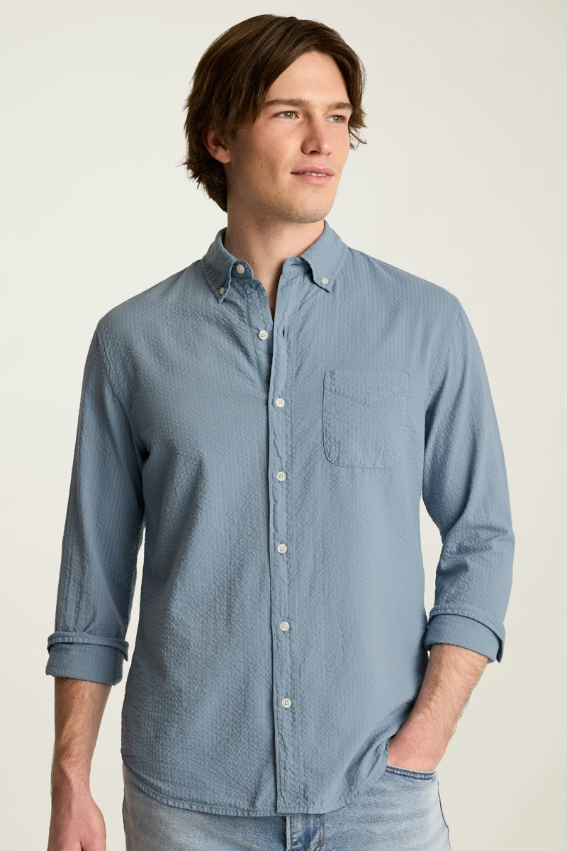 Wholesale,Bonobos, Bonobos Blue Shadow Dyed Seersucker Slim Fit Shirt, Blue, Medium-42-TagM
