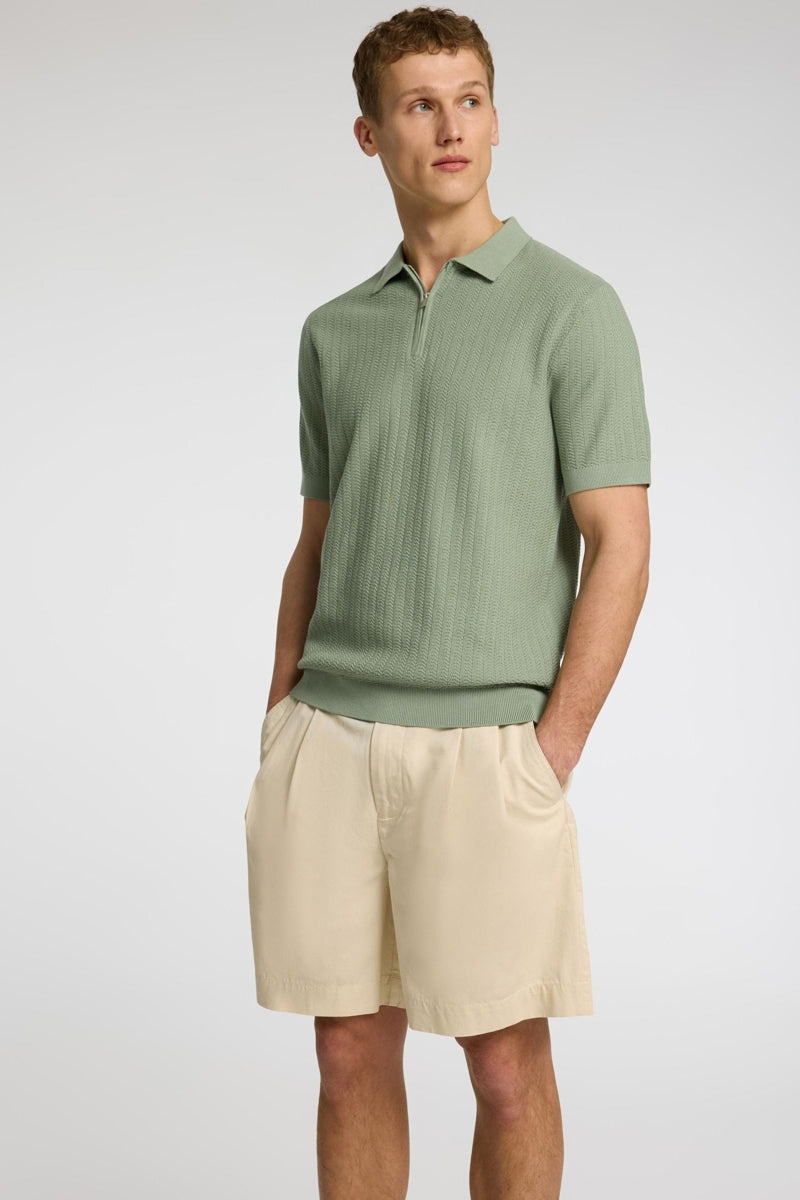 Wholesale,Selected Homme, Selected Homme Sage Green Knitted Zip Up Textured Polo, Green, Medium-42-TagM