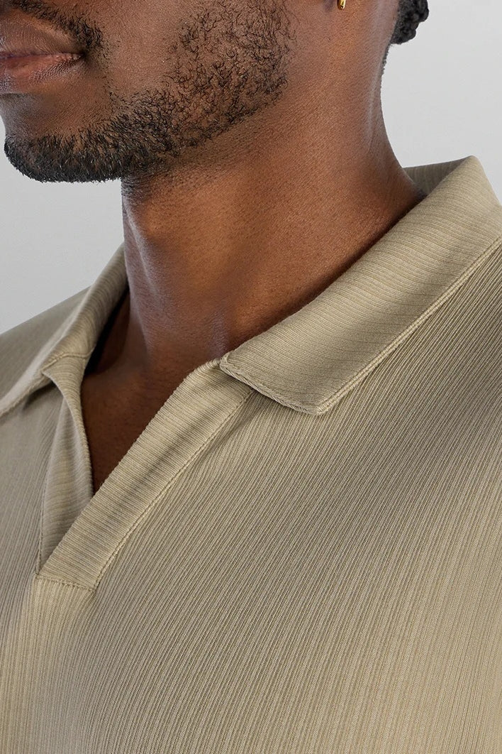 Wholesale,BYLT, BYLT Khaki Ribbed Drop-cut Open V Polo, Tan, Small-40-TagSLarge-45-TagLExtra Large-48-TagXL