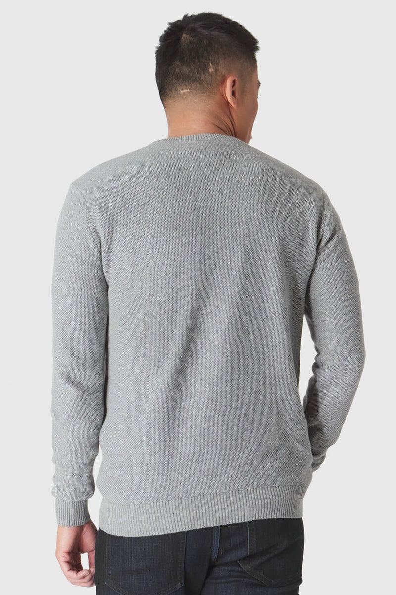 True Classic Heather Grey Pique Crew Sweater