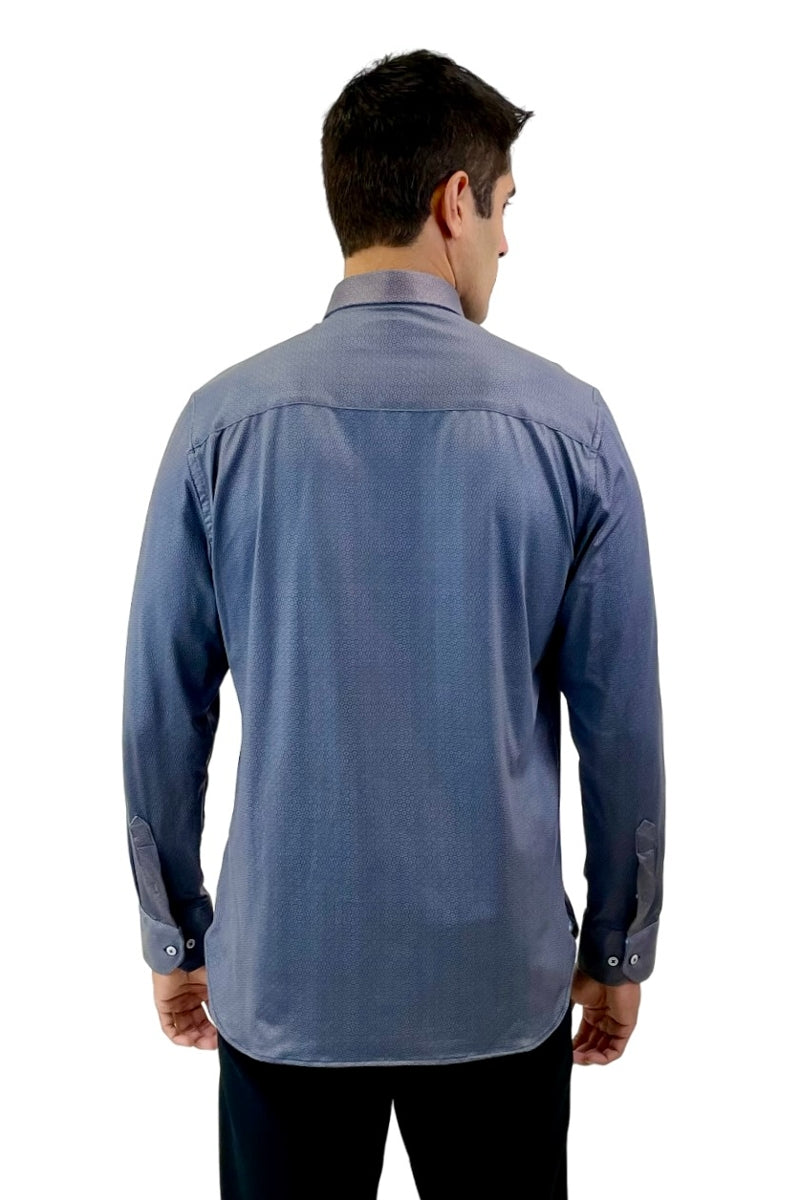 Wholesale,Luchiano Visconti, Luchiano Visconti Navy Geo Print 4 Way Stretch Long Sleeve Shirt, Blue, Large-46-TagL