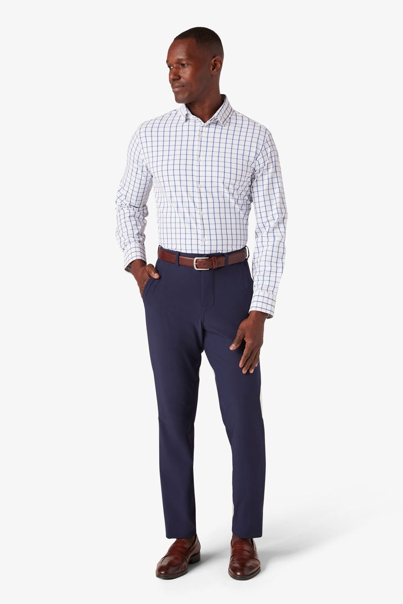 Wholesale,Mizzen + Main, Mizzen + Main White/Navy Window Panel Trim No Tuck Dress Shirt, White, Large-45-TagL