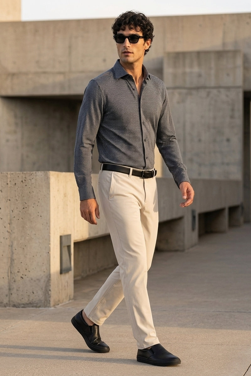 Wholesale,Eterna, 1863 by Eterna Grey Black Geo Japanese Knit Slim Fit Shirt, Black, Medium-43-Tag15.5