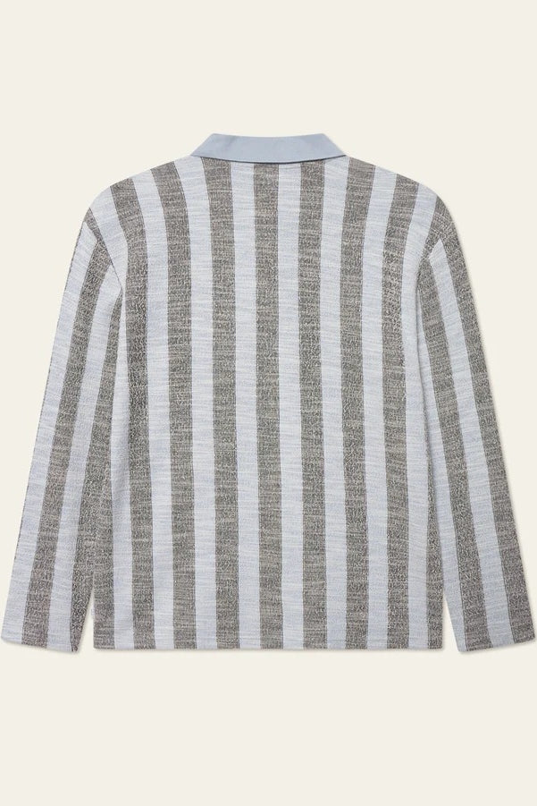 Wholesale,Les Deux, Les Deux Blue with Black Striped Jacquard Jersey Textured Knit Polo, Blue, Medium-48-TagM