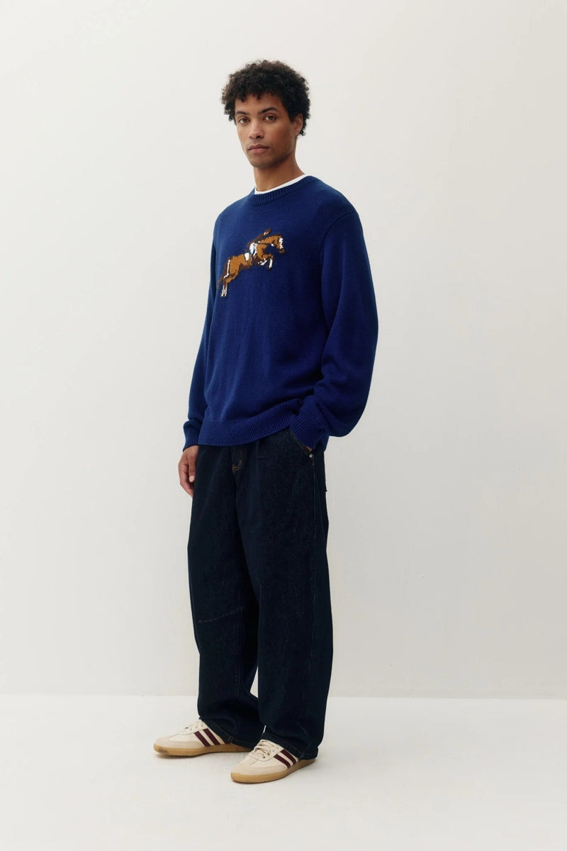 Wholesale,Kuwalla Tee, Kuwalla Tee Navy Equestrian Knit Crew Sweater, Blue, Small-42-TagSMedium-45-TagMLarge-47-TagLExtra Large-49-TagXLExtra Extra Large-52-TagXXL