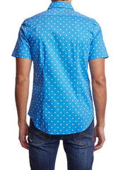 Paisley & Gray Sky Blue/White Polka Dot Print Short Sleeve Shirt