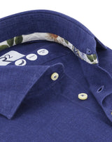 R2 Amsterdam Navy Linen Long Sleeve Shirt