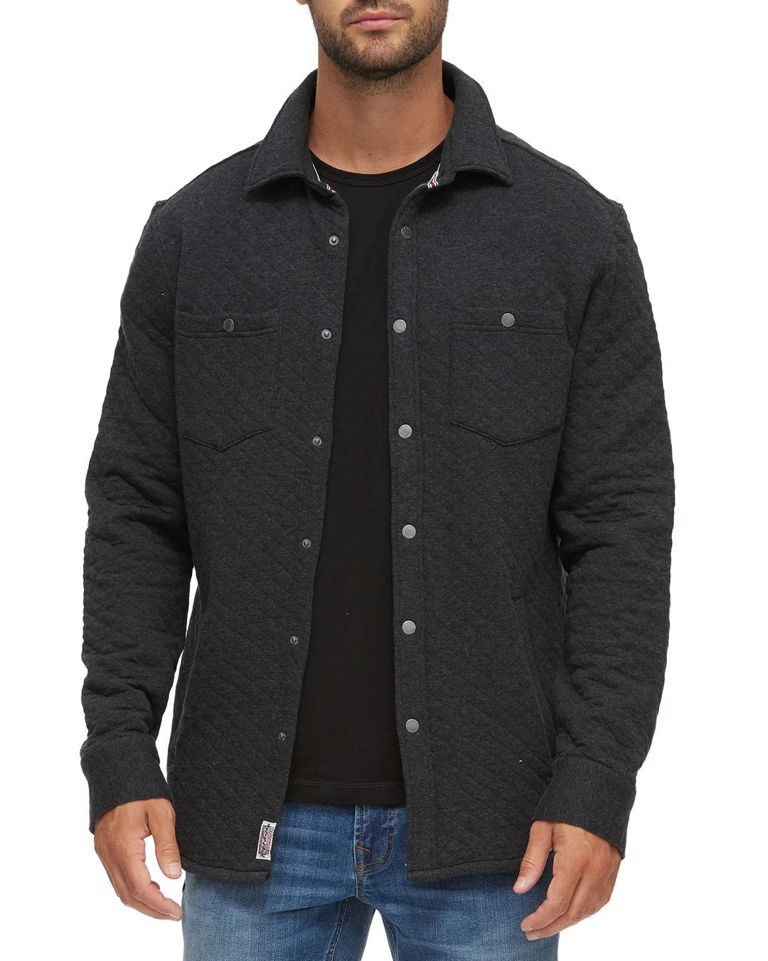 Wholesale,Flag & Anthem, Flag & Anthem Heather Charcoal Quilted Shacket, Grey, Medium-44-TagM