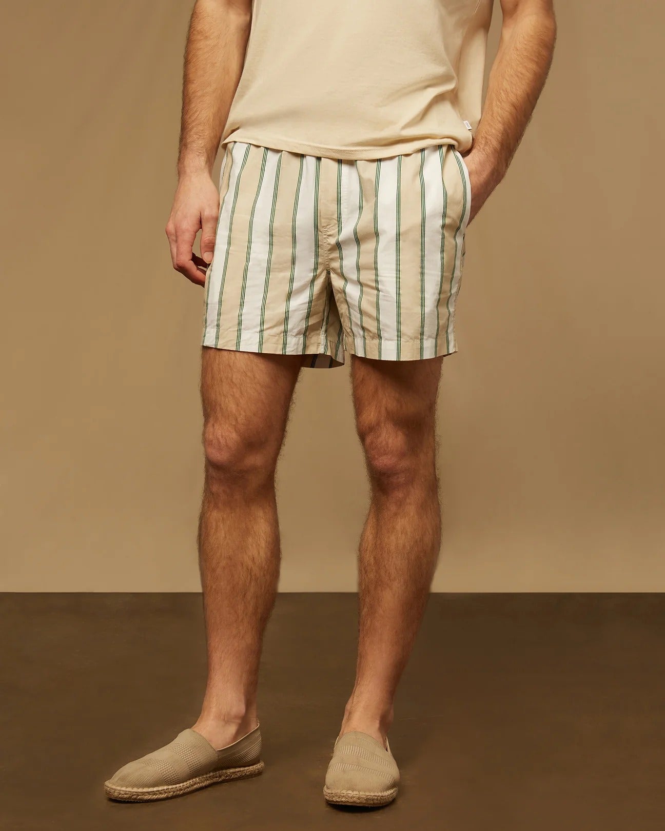 Wholesale,Onia, Onia Beige & Green Stripe Poplin Short, Tan, 34W-4.5L-TagL