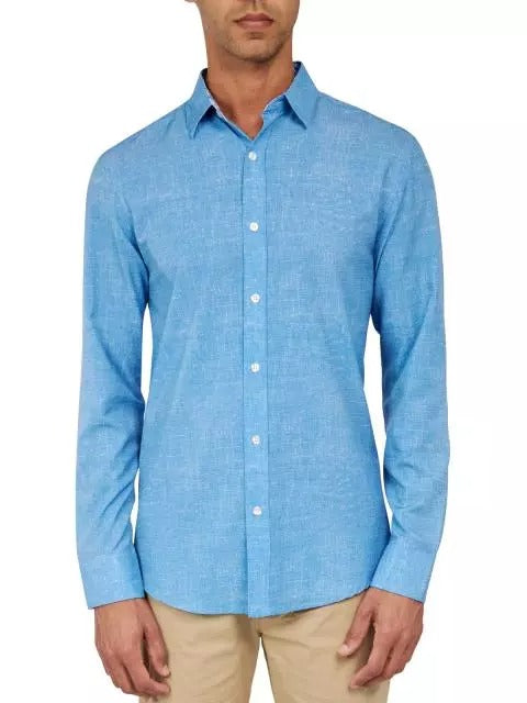 W.R.K., W.R.K Blue Texture 4-Way Stretch Long Sleeve Shirt, Blue, Small-39-TagS