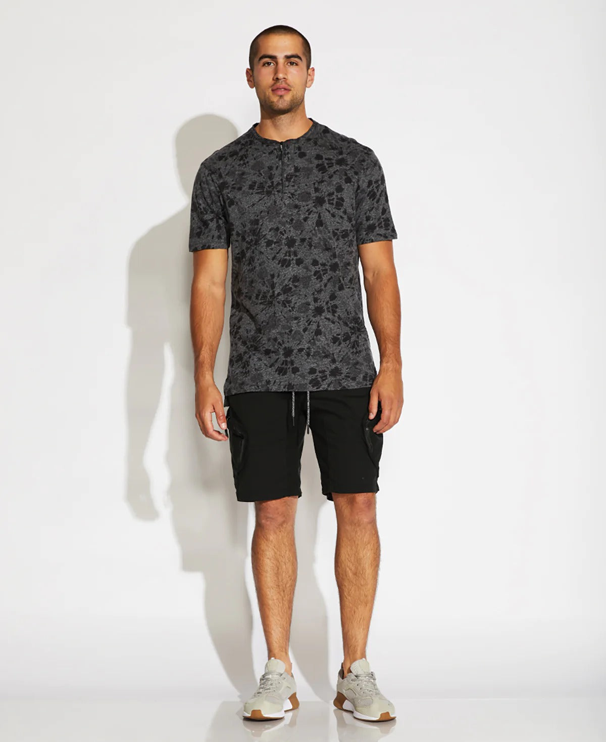 Wholesale,Civil Society, Civil Society Heather Black Printed Jersey Henley Short Sleeve T- Shirt, Black, Large-44-TagL