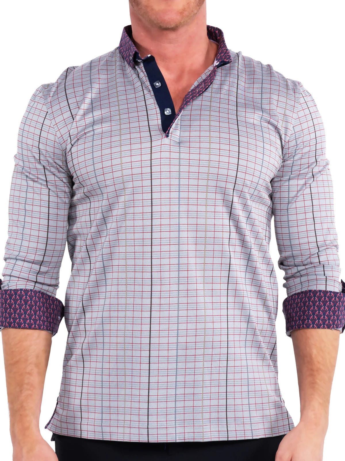 ,Maceoo, Maceoo Grey Multi Stripe Polo with Monkey Print Contrast, Grey, Medium-41-TagM