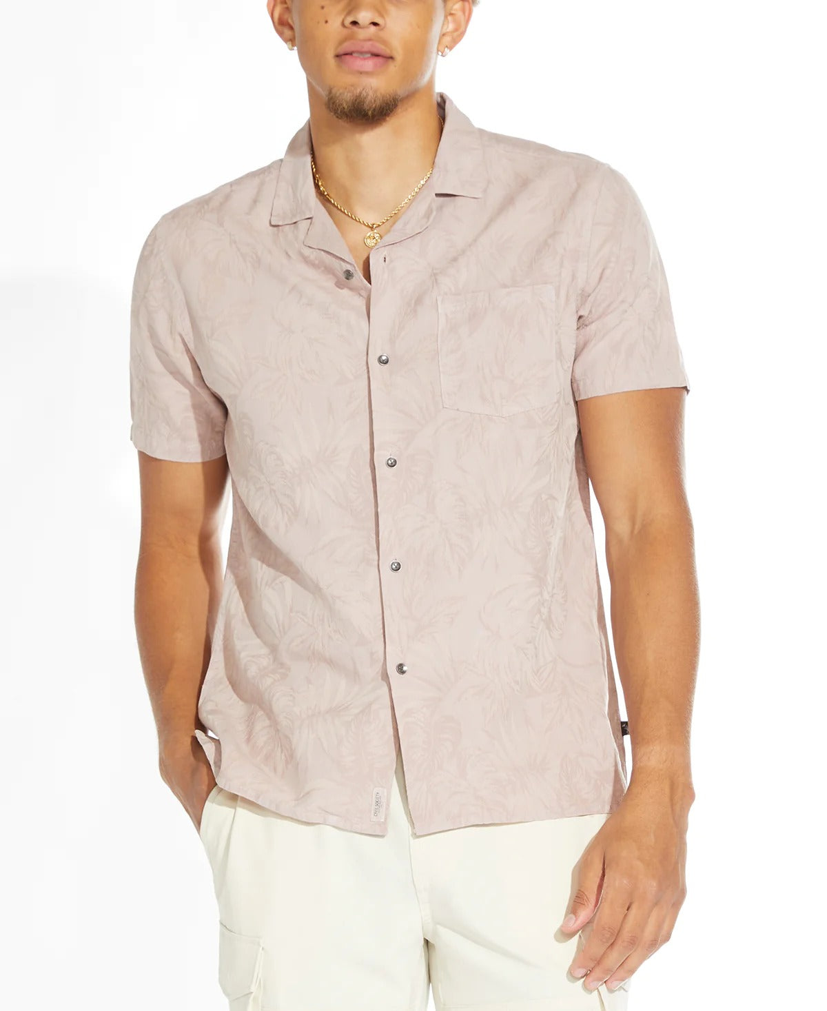 Wholesale,Civil Society, Civil Society Mauve Tonal Jacquard Pattern Short Sleeve Shirt, Pink, Large-46-TagL