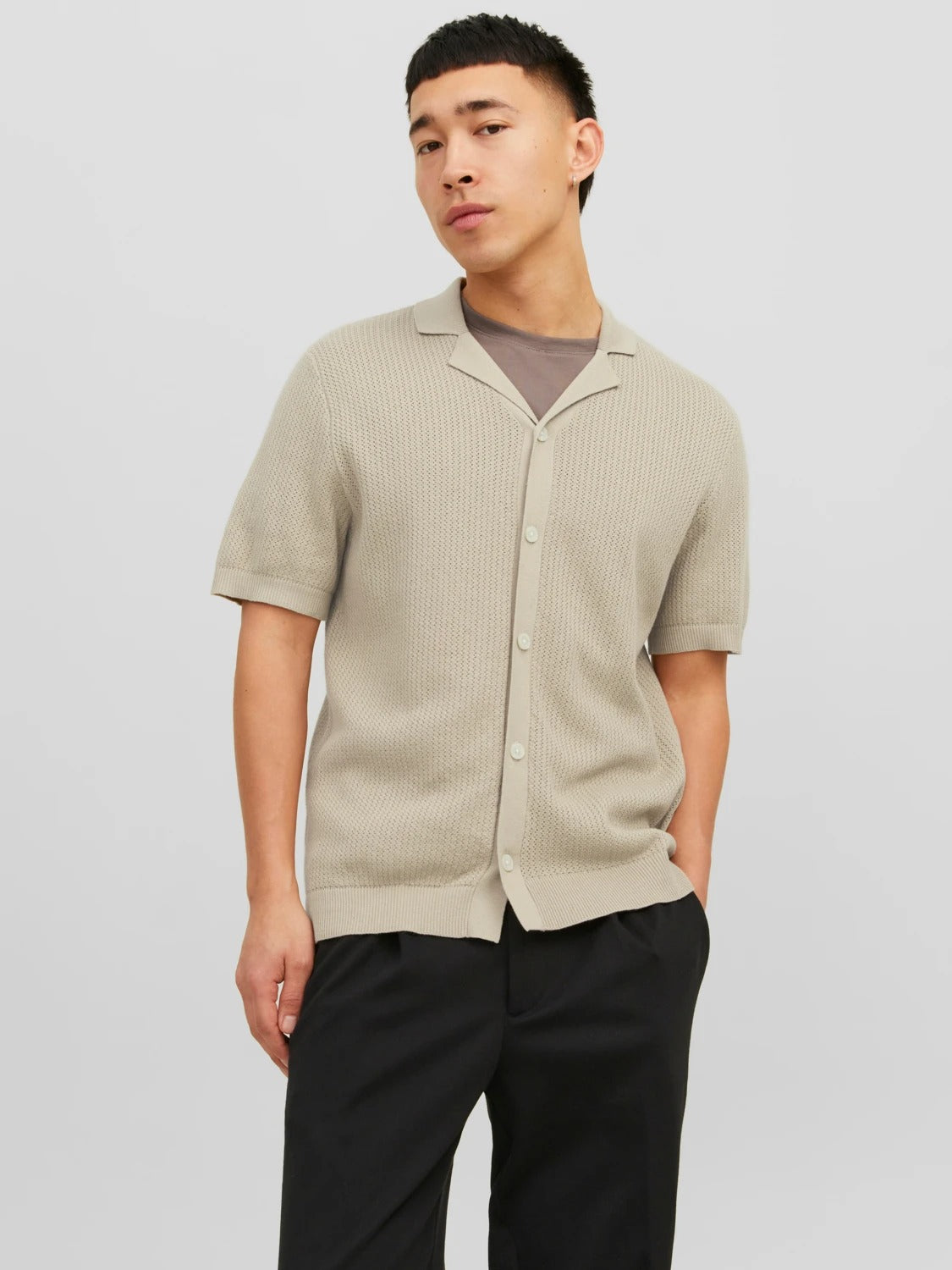 Wholesale,Jack & Jones, Jack & Jones Beige Knit Short Sleeve Shirt, Tan, Small-38-TagS