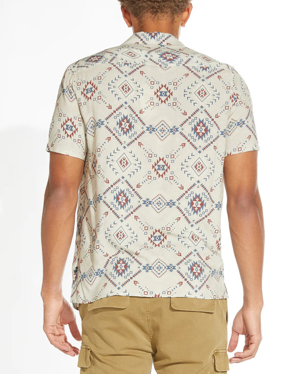 Civil Society Oatmeal Tribal Print Short Sleeve Shirt