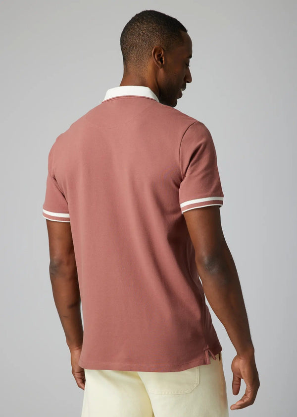 Julian & Mark Pastel Red Short Sleeve Polo with Contrast White Details