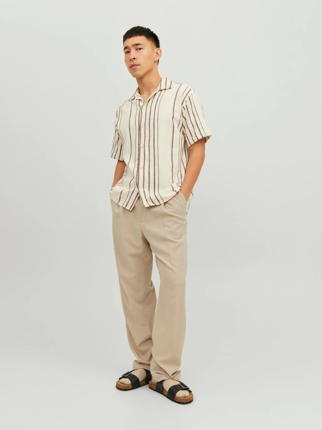 Wholesale,Jack & Jones, Jack & Jones Tan and Brown Stripe Shirt Short Sleeve, Tan, Extra Extra Large-52-TagXXLExtra Large-50-TagXLLarge-47-TagLMedium-45-TagMSmall-43-TagS