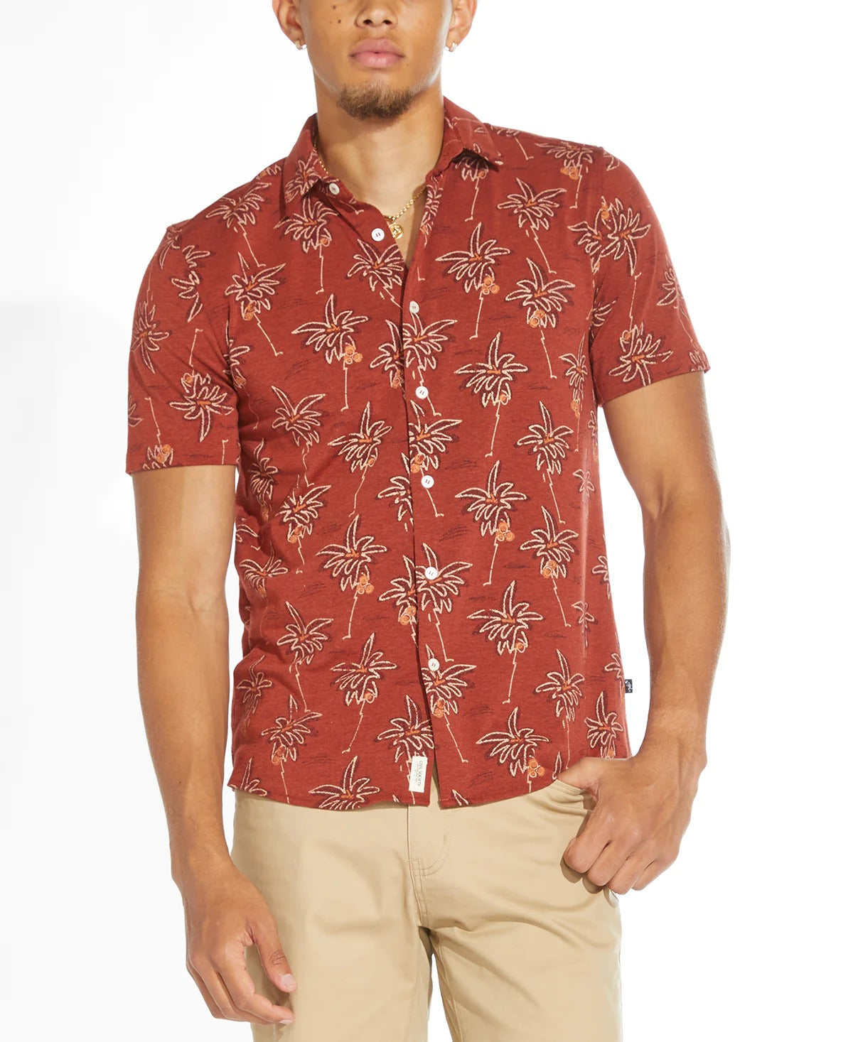 Wholesale,Civil Society, Civil Society Heather Rust Knit Coconut Print Short Sleeve Shirt, Red, Extra Large-48-TagXL
